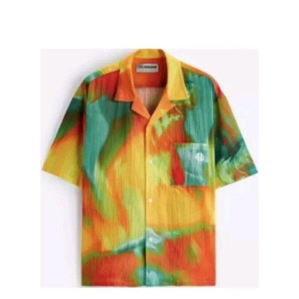 NWT! ZARA x RHUIGI Multicolor Embroidered Logo Tie Dye Camp Shirt 6085 405 - Picture 4 of 7
